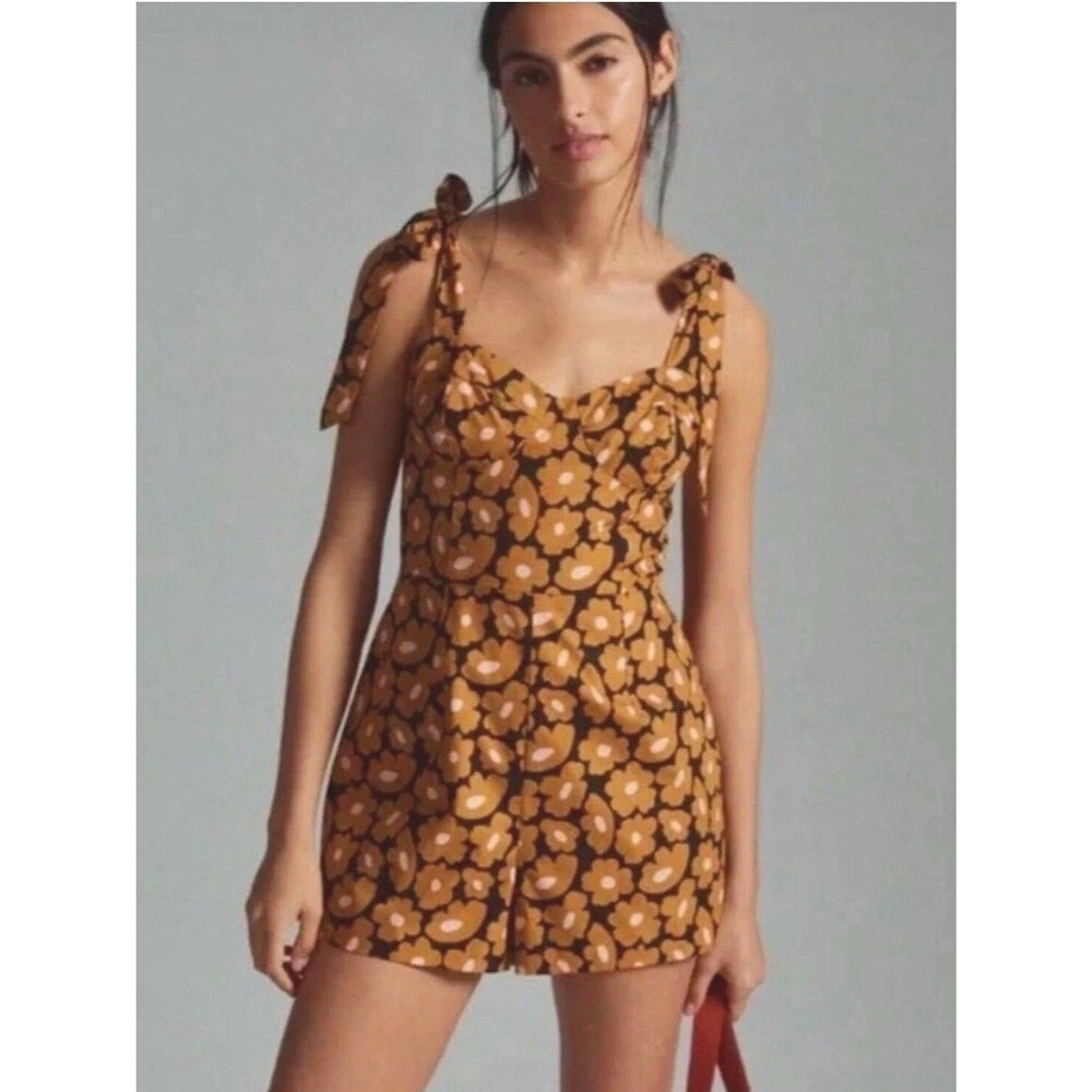 Anthropologie Hutch Floral Tie Shoulder Romper 8 NWT